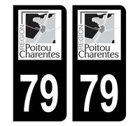 HADEXIA Autocollant Stickers Plaque d'immatriculation Voiture département 79 Deux-Sèvres Ancienne Région Poitou Charentes Noir