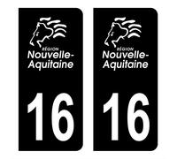 HADEXIA Autocollant Stickers Plaque immatriculation département 16 Charente Région Nouvelle Aquitaine Noir