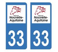 HADEXIA Autocollant Stickers Plaque immatriculation département 33 Gironde Région Nouvelle Aquitaine