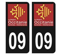 HADEXIA Autocollant Stickers Plaque immatriculation Voiture Auto département 09 Ariège Logo Région Occitanie Noir Couleur