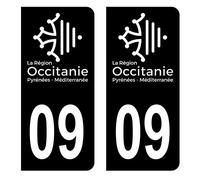 HADEXIA Autocollant Stickers Plaque immatriculation Voiture Auto département 09 Ariège Logo Région Occitanie Full Noir Lot de 2