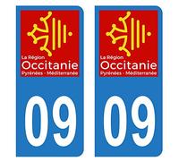 HADEXIA Autocollant Stickers Plaque immatriculation Voiture Auto département 09 Ariège Logo Région Occitanie