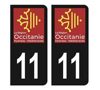 HADEXIA Autocollant Stickers Plaque immatriculation Voiture Auto département 11 AUDE Logo Région Occitanie Noir Couleur