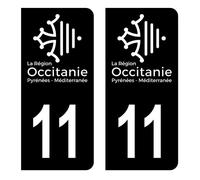 HADEXIA Autocollant Stickers Plaque immatriculation Voiture Auto département 11 AUDE Logo Région Occitanie Full Noir Lot de 2