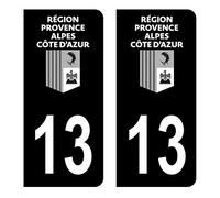 HADEXIA Autocollant Stickers Plaque immatriculation Voiture Auto département 13 Bouches-du-Rhône Logo Région PACA Full Noir Lot de 2
