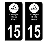 HADEXIA Autocollant Stickers Plaque immatriculation Voiture Auto département 15 Cantal Logo Région Auvergne-Rhône-Alpes Full Noir