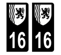 HADEXIA Autocollant Stickers Plaque immatriculation Voiture Auto département 16 Charente Logo Région Nouvelle-Aquitaine Full Noir