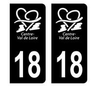 HADEXIA Autocollant Stickers Plaque immatriculation Voiture Auto département 18 Cher Logo Région Centre-Val de Loire Full Noir Lot de 2
