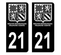 HADEXIA Autocollant Stickers Plaque immatriculation Voiture Auto département 21 Côte-d’Or Logo Région Franche-Comté Full Noir Lot de 2