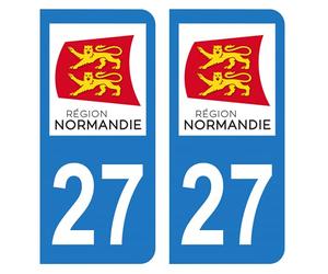 HADEXIA Autocollant Stickers Plaque immatriculation Voiture Auto département 27 Eure Logo Région Normandie