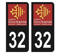 HADEXIA Autocollant Stickers Plaque immatriculation Voiture Auto département 32 Gers Logo Région Occitanie Noir Couleur