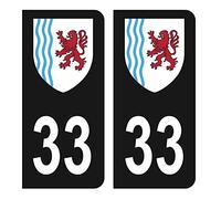 HADEXIA Autocollant Stickers Plaque immatriculation Voiture Auto département 33 Gironde Ain Logo Région Nouvelle-Aquitaine Noir Couleur