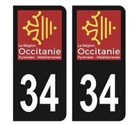HADEXIA Autocollant Stickers Plaque immatriculation Voiture Auto département 34 Hérault Logo Région Occitanie Noir Couleur