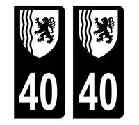 HADEXIA Autocollant Stickers Plaque immatriculation Voiture Auto département 40 Landes Logo Région Nouvelle-Aquitaine Full Noir Lot de 2