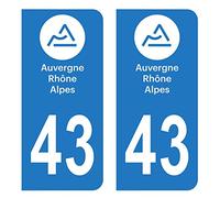 HADEXIA Autocollant Stickers Plaque immatriculation Voiture Auto département 43 Haute-Loire Logo Région Auvergne Alpes
