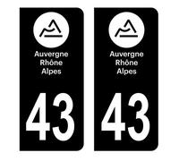 HADEXIA Autocollant Stickers Plaque immatriculation Voiture Auto département 43 Haute-Loire Logo Région Auvergne Alpes Full Noir Lot de 2