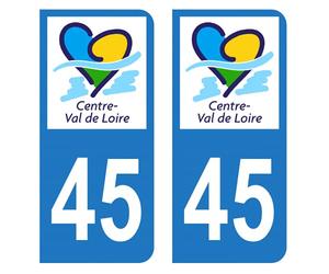 HADEXIA Autocollant Stickers Plaque immatriculation Voiture Auto département 45 Loiret Logo Région Centre-Val de Loire