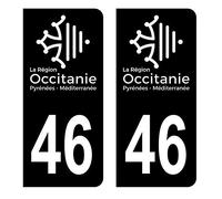 HADEXIA Autocollant Stickers Plaque immatriculation Voiture Auto département 46 Lot Logo Région Occitanie Full Noir Lot de 2