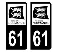 HADEXIA Autocollant Stickers Plaque immatriculation Voiture Auto département 61 Orne Logo Région Normandie Full Noir Lot de 2