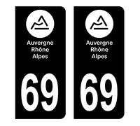 HADEXIA Autocollant Stickers Plaque immatriculation Voiture Auto département 69 Rhône Logo Région Auvergne-Rhône-Alpes Full Noir
