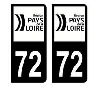 HADEXIA Autocollant Stickers Plaque immatriculation Voiture Auto département 72 Sarthe Logo Région Pays de la Loire Full Noir Lot de 2