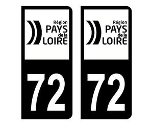 HADEXIA Autocollant Stickers Plaque immatriculation Voiture Auto département 72 Sarthe Logo Région Pays de la Loire Full Noir Lot de 2