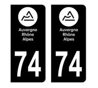 HADEXIA Autocollant Stickers Plaque immatriculation Voiture Auto département 74 Haute-Savoie Logo Auvergne-Rhône-Alpes Full Noir