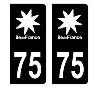 HADEXIA Autocollant Stickers Plaque immatriculation Voiture Auto département 75 Paris Logo Région Ile-de-France Full Noir Lot de 2