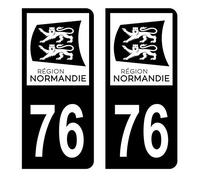 HADEXIA Autocollant Stickers Plaque immatriculation Voiture Auto département 76 Seine-Maritime Logo Région Normandie Full Noir Lot de 2
