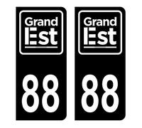 HADEXIA Autocollant Stickers Plaque immatriculation Voiture Auto département 88 Vosges Logo Région Grand Est Full Noir Lot de 2