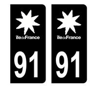 HADEXIA Autocollant Stickers Plaque immatriculation Voiture Auto département 91 Essonne Logo Région Ile-de-France Full Noir Lot de 2
