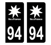 HADEXIA Autocollant Stickers Plaque immatriculation Voiture Auto département 94 Val-de-Marne Logo Région Ile-de-France Full Noir Lot de 2