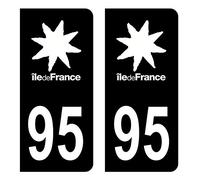 HADEXIA Autocollant Stickers Plaque immatriculation Voiture Auto département 95 Val-D'Oise Logo Région Ile-de-France Full Noir Lot de 2