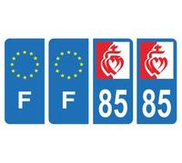 HADEXIA Lot 4 Autocollants Plaque d'immatriculation Auto Voiture 85 Drapeau Vendéen & F France Europe