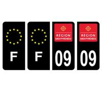 HADEXIA Lot 4 Autocollants Plaque d'immatriculation Département 09 Ariège Ancienne Région Midi-Pyrénées. Noir Couleur & F France Europe