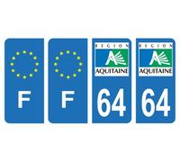 HADEXIA Lot 4 Autocollants Plaque d'immatriculation département 64 Pyrénées-Atlantiques Ancienne Région Aquitaine & F France Europe