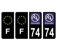 HADEXIA Lot 4 Autocollants Plaque d'immatriculation Département 74 Haute-Savoie Ancienne Région Rhône Alpes Noir Couleur & F France Europe