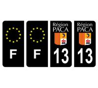 HADEXIA Lot 4 Autocollants Plaque immatriculation département 13 Bouches-du-Rhône Ancien Région PACA Noir Couleur & F France Europe