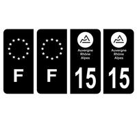HADEXIA Lot 4 Autocollants Plaque immatriculation département 15 Cantal Région Auvergne-Rhône-Alpes Noir & F France Europe