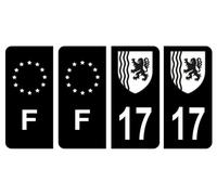 HADEXIA Lot 4 Autocollants Plaque immatriculation département 17 Charente-Maritime Nouvelle-Aquitaine Noir & F France Europe