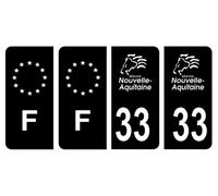 HADEXIA Lot 4 Autocollants Plaque immatriculation département 33 Gironde Région Nouvelle Aquitaine Noir & F France Europe