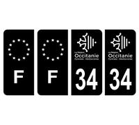HADEXIA Lot 4 Autocollants Plaque immatriculation département 34 Hérault Région Occitanie Noir & F France Europe
