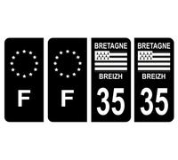 HADEXIA Lot 4 Autocollants Plaque immatriculation département 35 Ille-et-Vilaine Région Bretagne Noir & F France Europe