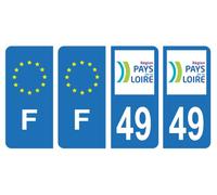 HADEXIA Lot 4 Autocollants Plaque immatriculation département 49 Maine-et-Loire Région Pays de la Loire & F France Europe