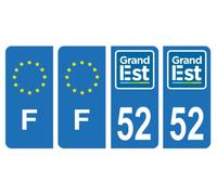 HADEXIA Lot 4 Autocollants Plaque immatriculation département 52 Haute-Marne Région Grand Est & F France Europe