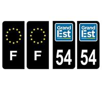HADEXIA Lot 4 Autocollants Plaque immatriculation département 54 Meurthe-et-Moselle Région Grand Est Noir Couleur & F France Europe