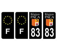 HADEXIA Lot 4 Autocollants Plaque immatriculation département 83 Var Ancien Région PACA Noir Couleur & F France Europe