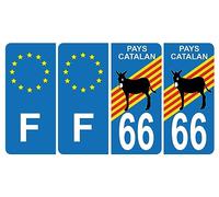 HADEXIA Lot de 4 Autocollant Sticker Plaque d’immatriculation 66 Logo Blason Pays Catalan Logo Ane & F Europe