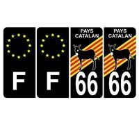 HADEXIA Lot de 4 Autocollant Sticker Plaque d’immatriculation 66 Logo Blason Pays Catalan Logo Ane Noir Logo Couleur & F Europe