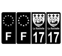 HADEXIA Lot de 4 Autocollant Sticker Plaque d’immatriculation Voiture 17 Blason La Rochelle Noir & F Europe